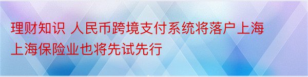 理财知识 人民币跨境支付系统将落户上海上海保险业也将先试先行