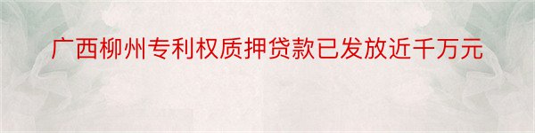 广西柳州专利权质押贷款已发放近千万元