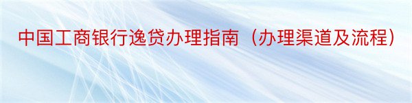 中国工商银行逸贷办理指南（办理渠道及流程）
