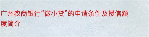 广州农商银行“微小贷”的申请条件及授信额度简介