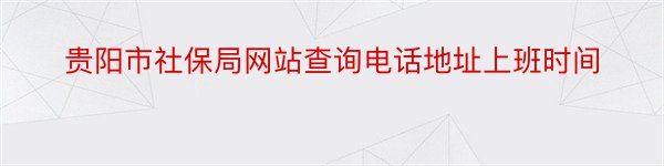 贵阳市社保局网站查询电话地址上班时间