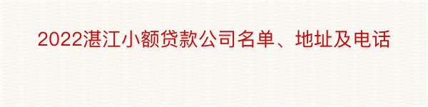 2022湛江小额贷款公司名单、地址及电话
