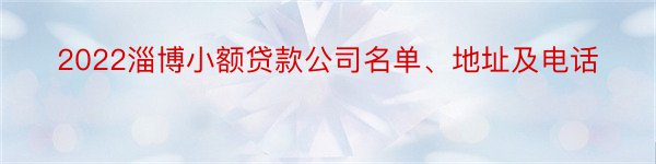 2022淄博小额贷款公司名单、地址及电话