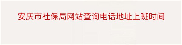 安庆市社保局网站查询电话地址上班时间