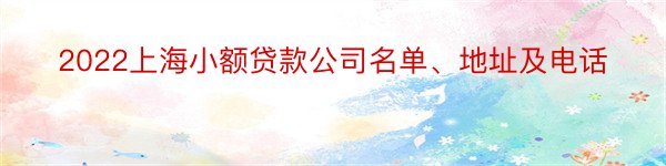 2022上海小额贷款公司名单、地址及电话