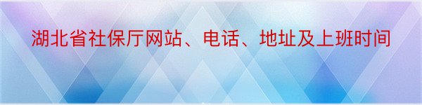 湖北省社保厅网站、电话、地址及上班时间