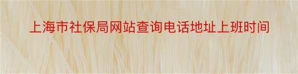 上海市社保局网站查询电话地址上班时间