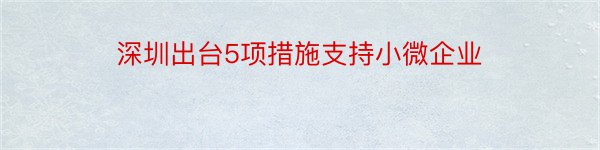 深圳出台5项措施支持小微企业